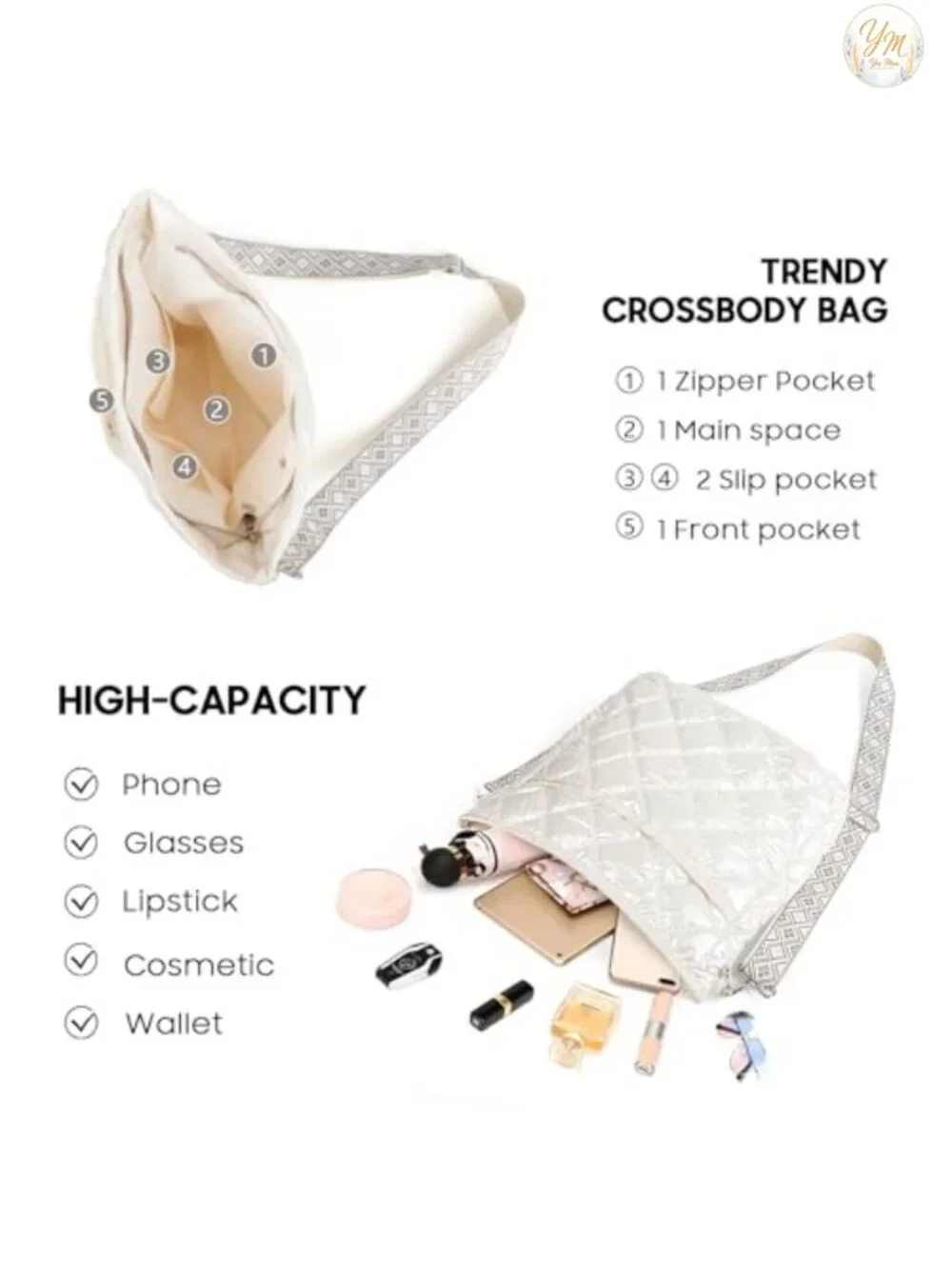 Quilted Crossbody Bag Women Puffer Purse Adjustable Strap Nylon Lightweight